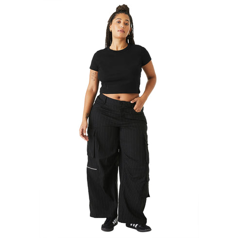 Women's Micro Rib Baby Tee Solid Black Blend front model